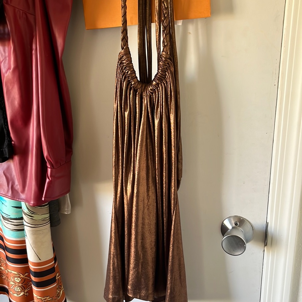 CDR call Paris metallic copper gathered adjustable cocktail dress or tunic top